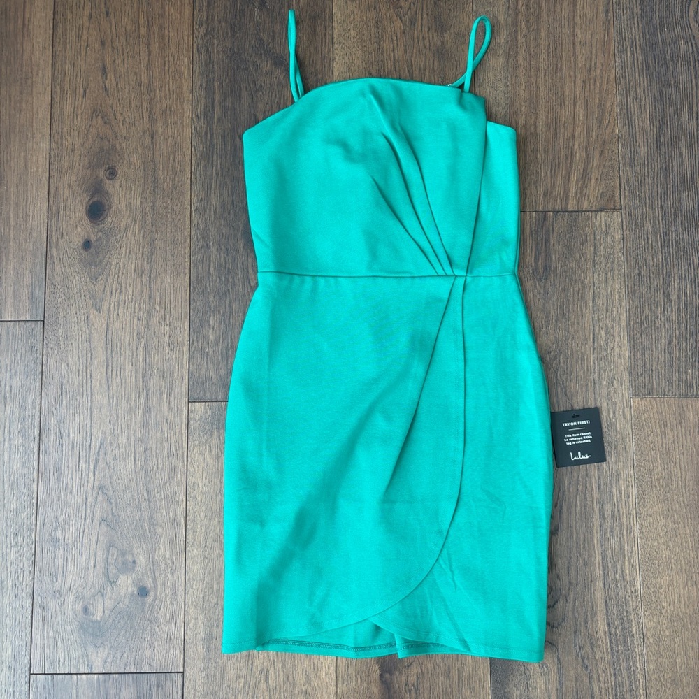 Lulus Size Medium Teal Green Tulip Hem BodyCon Mini Dress NWT